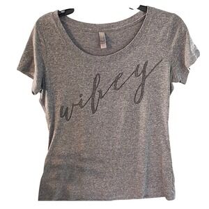 Next Level Apparel Wifey Graphic T-Shirt Gray‎ Heather Scoop Neck Women Large